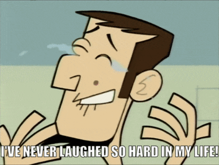 a cartoon of a man crying with the words " i 've never laughed so hard in my life "