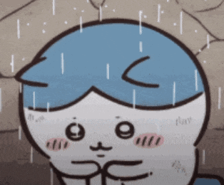 a cartoon cat with a blue head is standing in the rain