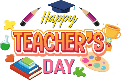 a happy teacher 's day sign with a graduation cap and books