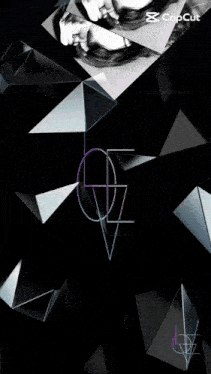 a black and white photo of a woman is surrounded by triangles and says capcut on the bottom