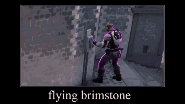 a poster of a video game character with the words flying brimstone on the bottom