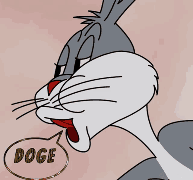 a cartoon bunny with a speech bubble that says doge