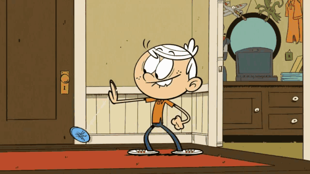 a cartoon character named lincoln from the loud house is dancing