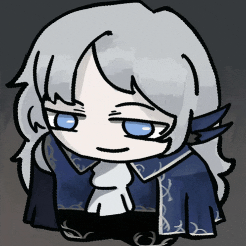 a cartoon character with white hair and blue eyes