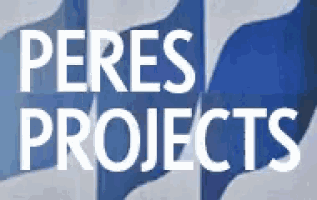 a blue and white flag with the words peres projects in white letters