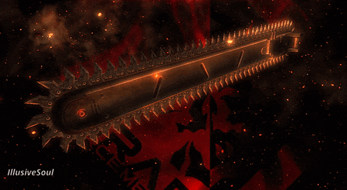 an illustration of a chainsaw with the words illusive soul written below it