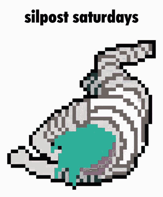 a pixel art of a witch 's hat with the words silpost saturdays above it