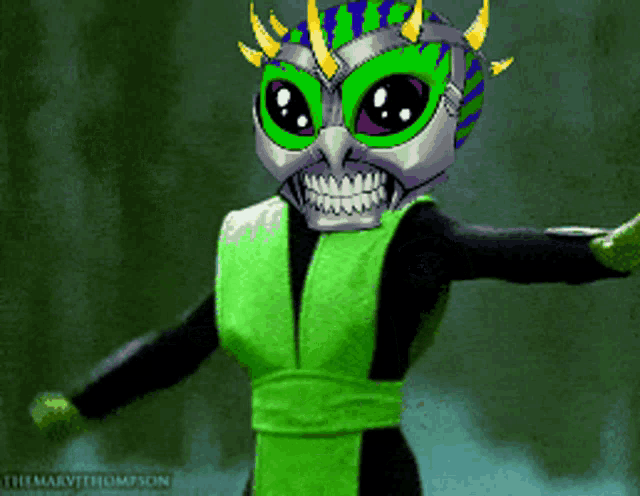 a cartoon drawing of a ninja with a skull mask on