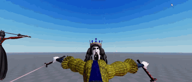 a cartoon character with a crown on his head is holding a sword