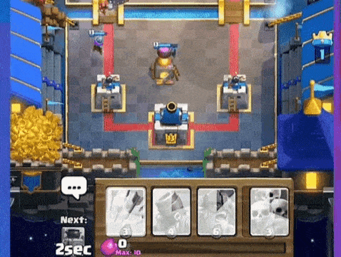 a screenshot of a video game called clash royale with a castle in the background .