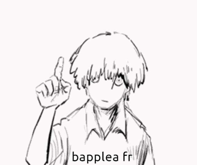 a black and white drawing of a person giving a thumbs up with the word bapplea fr. below it