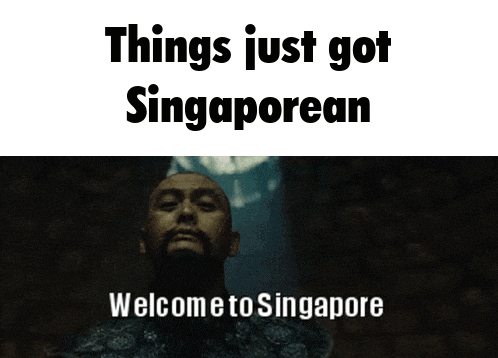 things just got singaporean welcome to singapore with a man in the background