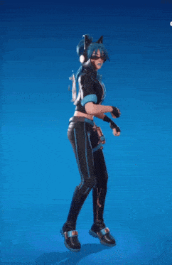 a video game character with a cat ear and headphones is dancing
