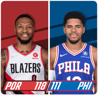 two basketball players one from the blazers and the other from the philadelphia phillies