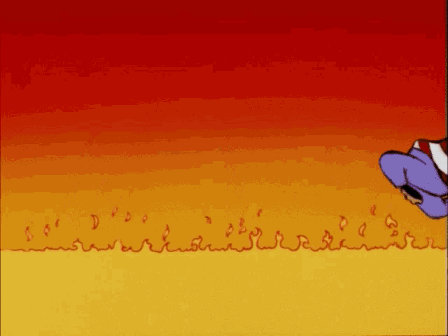 a cartoon of a man standing in front of a fire