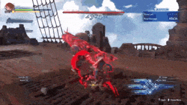 a screenshot of a video game shows a character being attacked by a red monster