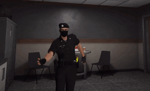 a police officer wearing a mask and a badge that says ' nc ' on it