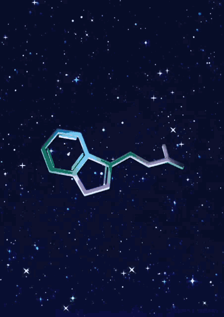 a rainbow colored chemical structure in the middle of a starry space