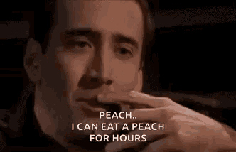 a man is smoking a cigarette and talking about eating a peach for hours .