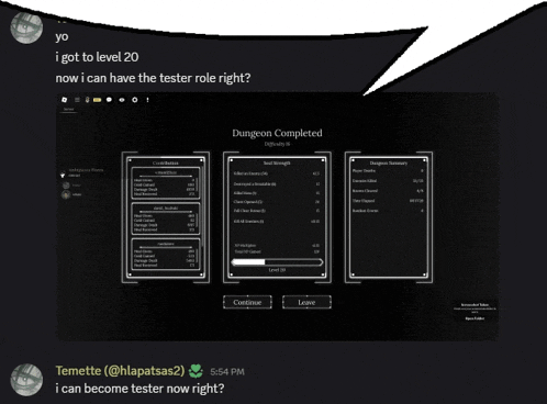 a screenshot of a video game with a speech bubble that says i got to level 20