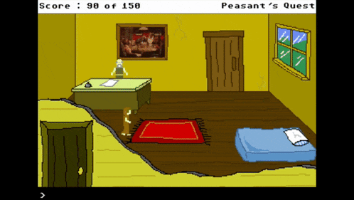a computer screen shows a room with a score of 90 out of 150