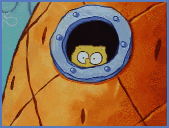 a cartoon of spongebob peeking out of a hole in a pineapple