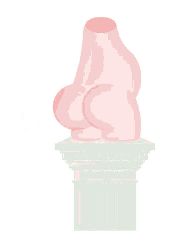 a statue of a woman 's butt is sitting on a pillar with flowers growing out of it