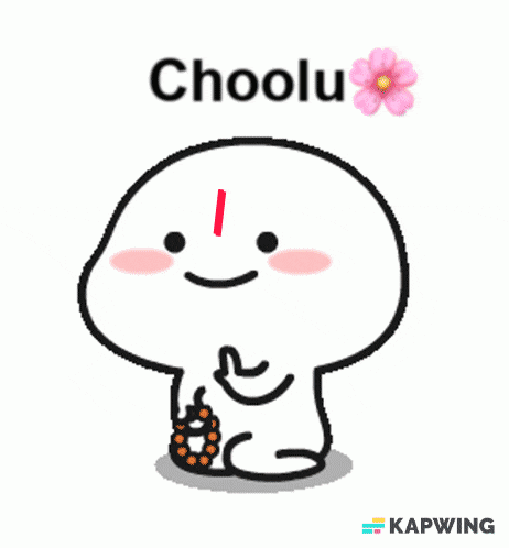 a cartoon character with a flower and the word choolu on the bottom