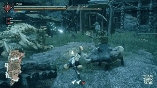a video game is being played on a computer and a monster is being attacked by another monster .