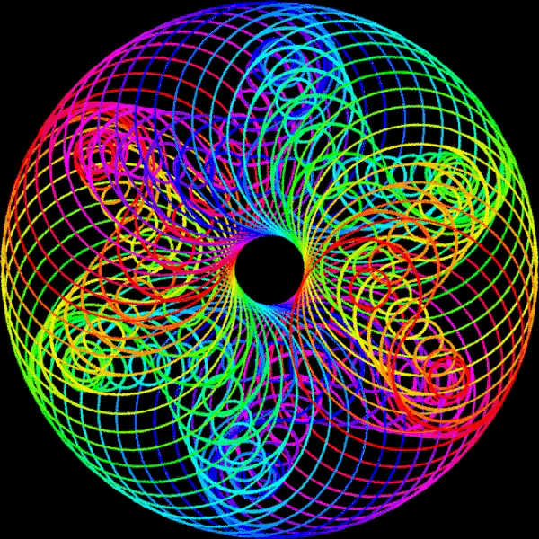 a colorful circle with a black center