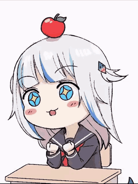 a little girl with a red apple on her head