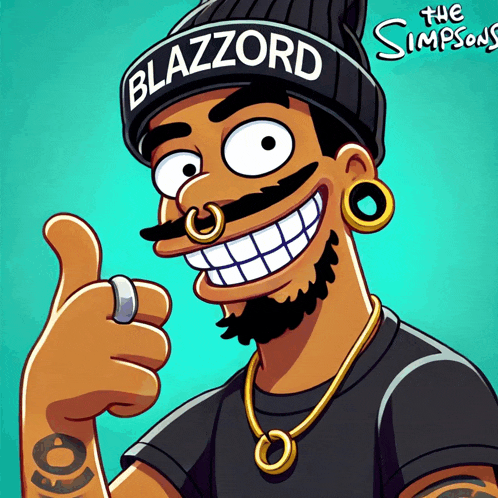 a cartoon of a man wearing a beanie that says blazzord