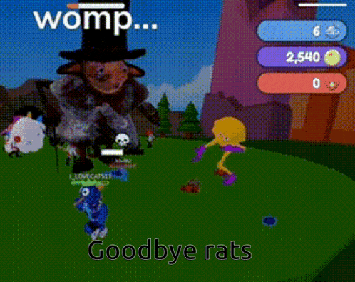 a video game with the words womp goodbye rats
