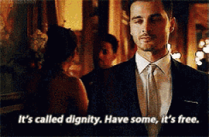 a man in a suit and tie says it 's called dignity