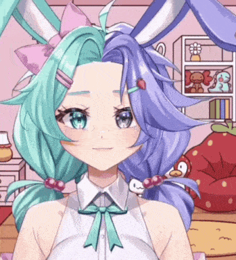 a girl with bunny ears and a bow on her head