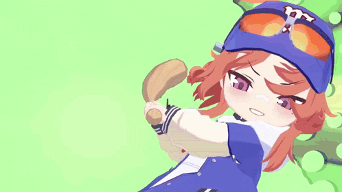 a cartoon girl with red hair is wearing a blue hat and sunglasses
