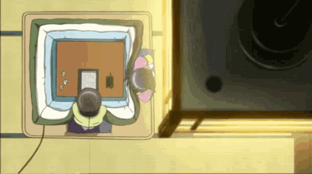 a cartoon drawing of a person sitting in front of a tv