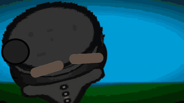 a cartoon drawing of a person with a blue background