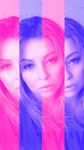 a woman 's face is divided into three different colors