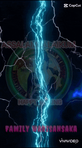 a blue lightning strike with the words happy wrestling family warsansaka on the bottom