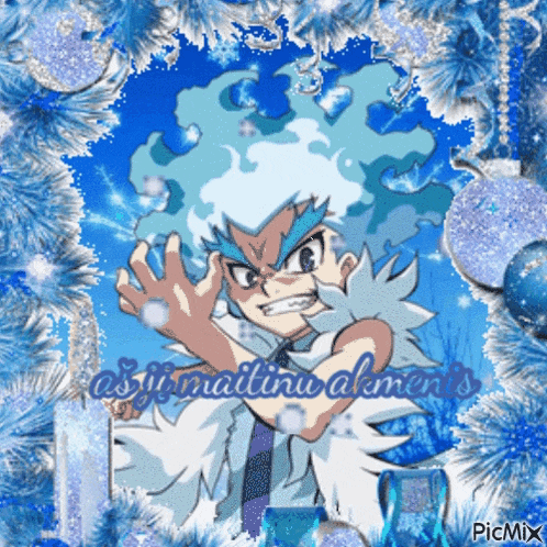 a picture of a cartoon character with a blue background and the words picmix on the bottom