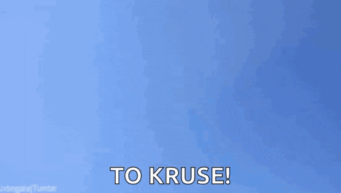welco to kruse is written on a blue background with a cat jumping in the air