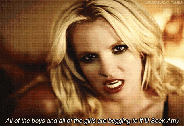 a blonde woman with a caption that says all of the boys and all of the girls are begging to if u seek amy