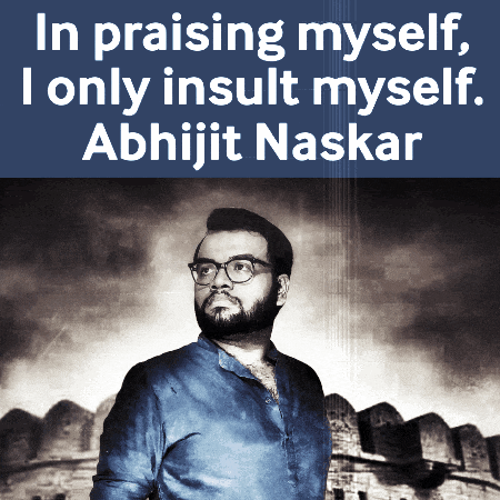 an ad for abhijit naskar shows a man with glasses