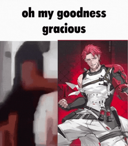 a picture of a man with red hair and the words oh my goodness gracious below him