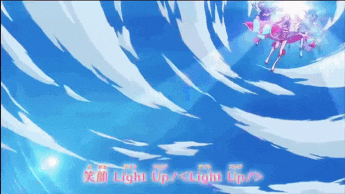 a blue sky with clouds and the words light up light up