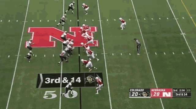 a football game between colorado and nebraska is going on