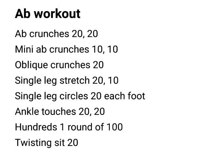 a list of exercises for an ab workout on a white background