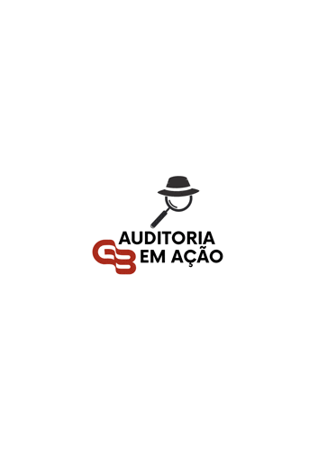 a logo for auditoria em acao has a magnifying glass and a hat on it