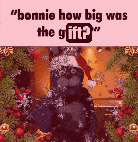 a christmas poster with bonnie wearing a santa hat